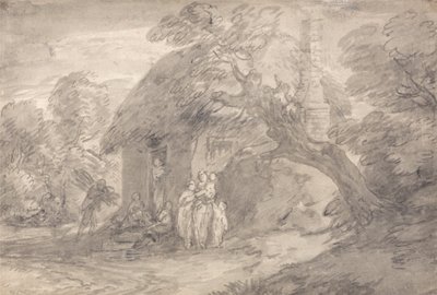 Wooded Landscape with Figures outside a Cottage Door by Thomas Gainsborough